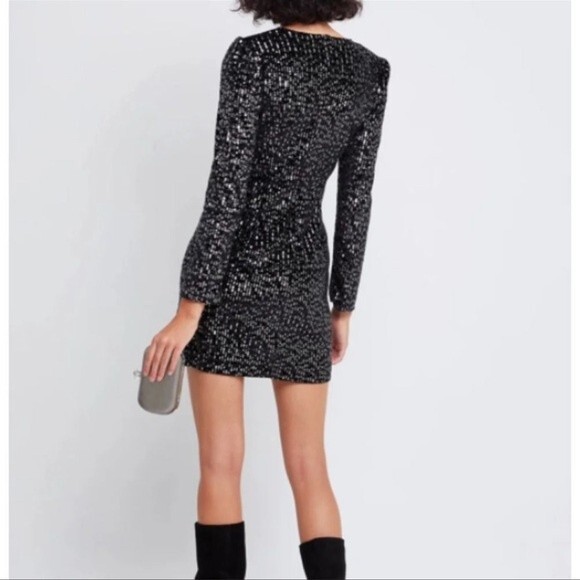 O.P.T. Black Sequin Velvet Long Sleeve Mini Dress Size Medium - Picture 15 of 15